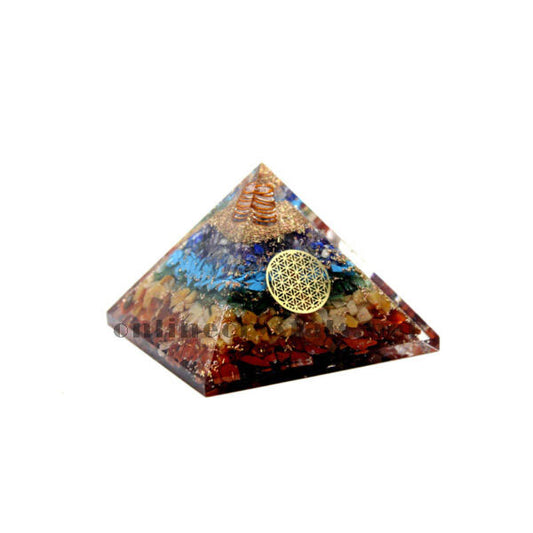 Real 7 Chakra healing Orgonite Pyramid form zen agate (7.5 cm) for Reiki